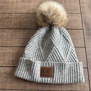 Gray Knit Pom-Pom Beanie for Kids
